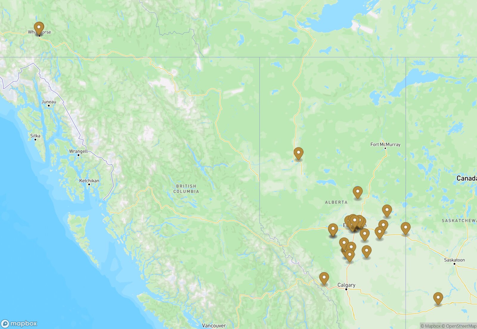 Map of K.A.R Group locations across Western Canada